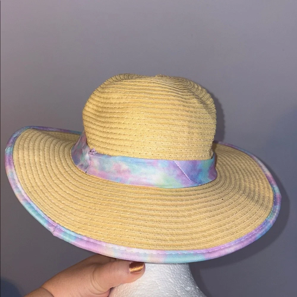 Tommy Bahama Kids Tie Dye Straw Wide Brim Sun Hat OS With Chin Strap